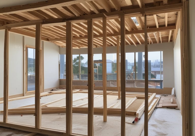 Construction phase showing sturdy framing and groundwork on a Sydney custom build site.