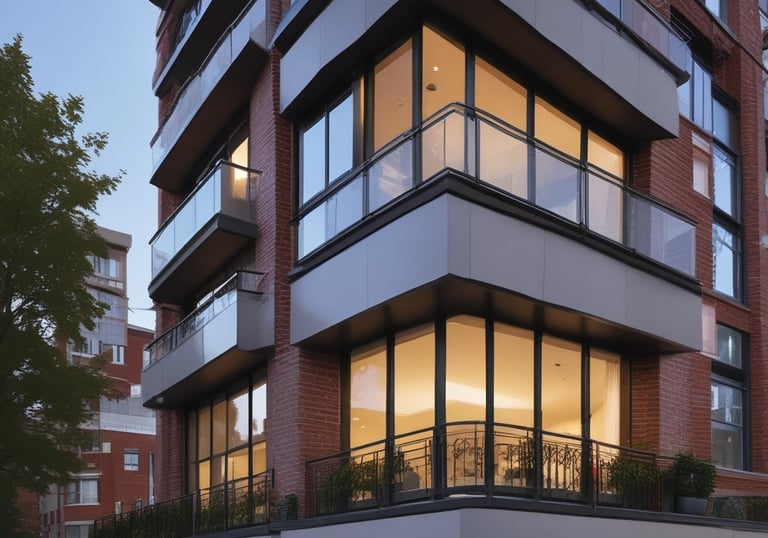 A welcoming apartment building entrance with well-maintained landscaping.