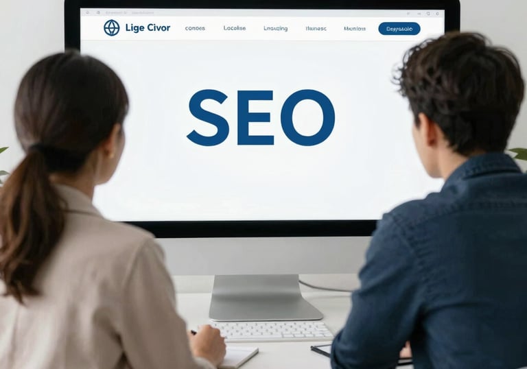 Team reviewing an SEO and digital marketing strategy on screen