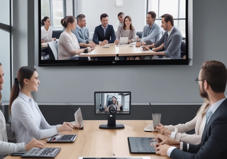 Close-up of a high-quality microphone and speaker setup in a modern meeting room.