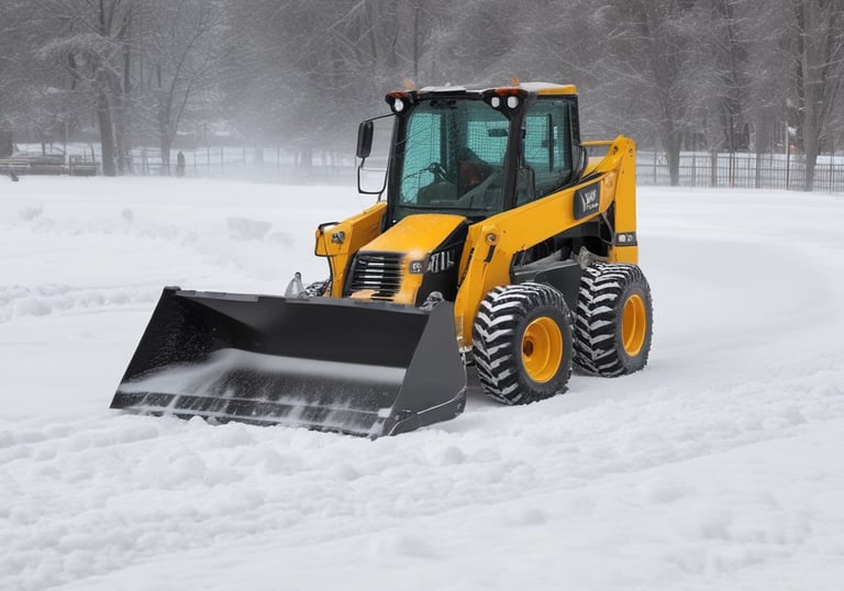 Fresh mulch spread around young trees in a well-maintained commercial garden.