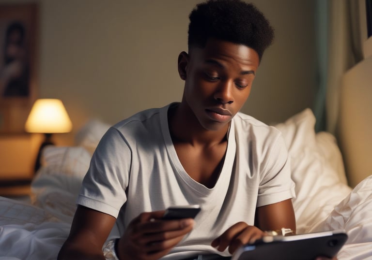 A focused bettor reviewing picks on a sleek smartphone in a dimly lit room.