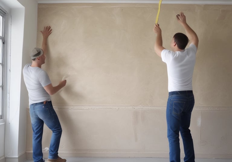 Group of construction workers wearing safety gear on a building site.