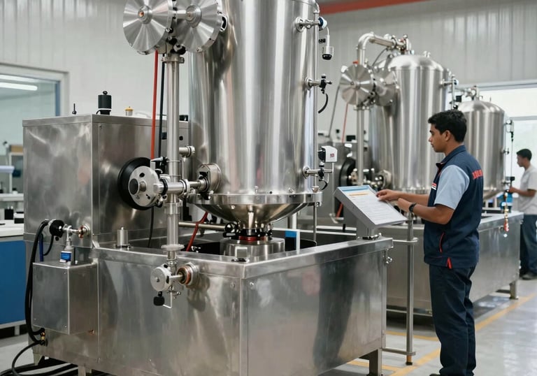 A crisp, professional image of a modern Hot Water Treatment facility in Pakistan. Stainless steel machinery, clean industrial environment, and staff in professional attire ensuring export compliance and hygiene standards.