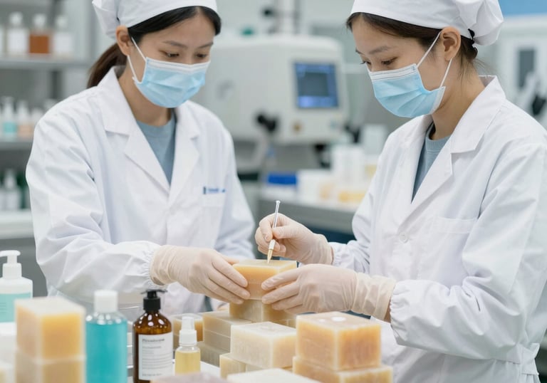 Industrial cleaning and sanitizing process in a modern manufacturing facility.