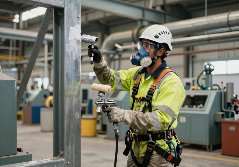 Wide shot of a commercial building exterior being professionally painted.