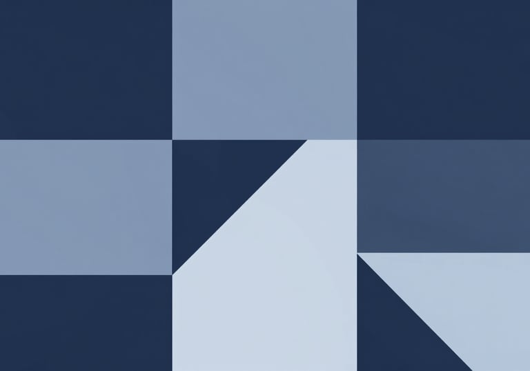An abstract, balanced composition of geometric shapes representing stability and neutral perspective. Professional colors: #0D1B2A, #D4DCE4.