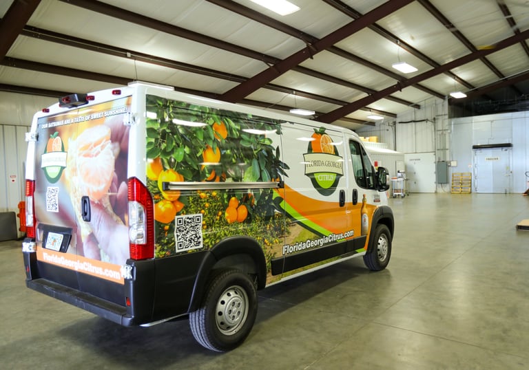 van in warehouse at citrus farm