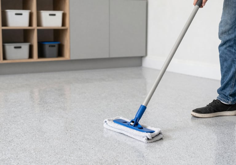 Easy to clean concrete floor coating in residential garage