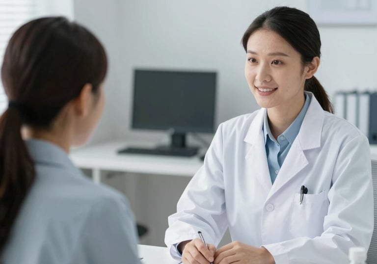 A serene therapy session with a psychiatrist listening attentively to a patient.