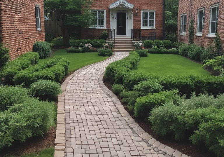 A beautifully designed garden with fresh greenery and colorful flowers in a Queens backyard.
