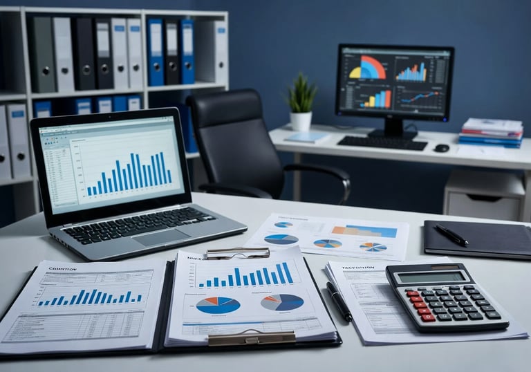 gráficos que referencian a los servicios de contabilidad, finanzas y tributario