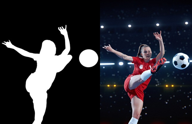 Before and after rotoscoping and green screen keying