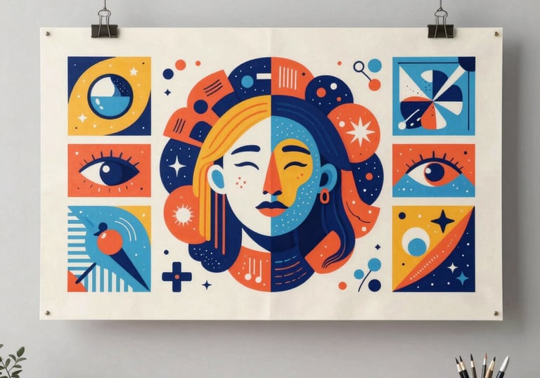 A designer sketching vibrant banner concepts on a digital tablet.