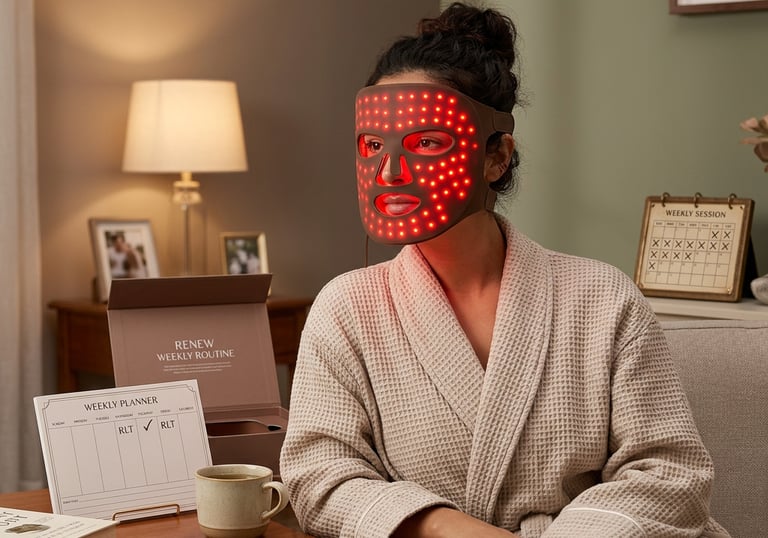 weekly skincare routine LED mask facial treatment