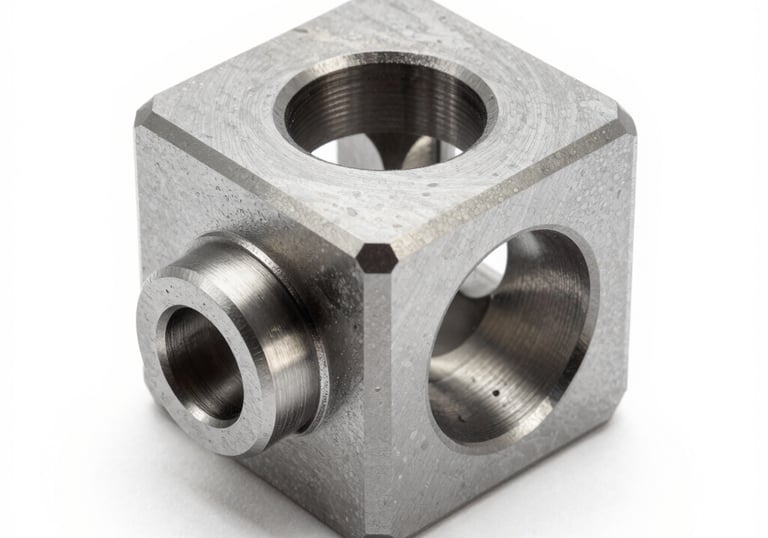 Close-up of a CNC milling machine shaping a metal component with precision.