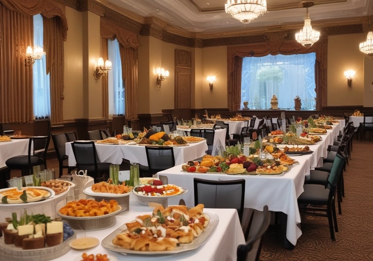 A DJ playing music at a lively event with colorful lights and dancing guests.