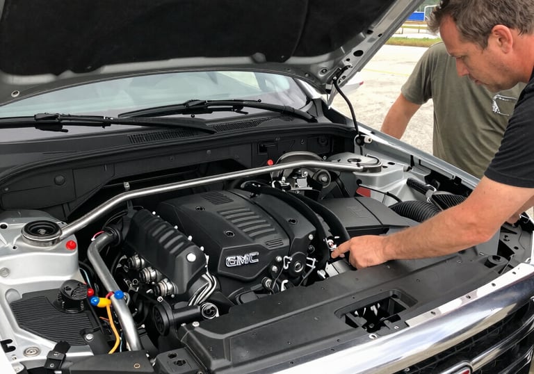 Mobile inspection van parked outside a fleet yard with multiple vehicles lined up.