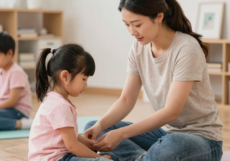 A relaxed caregiver smiling while their loved one enjoys a fun, supervised activity.