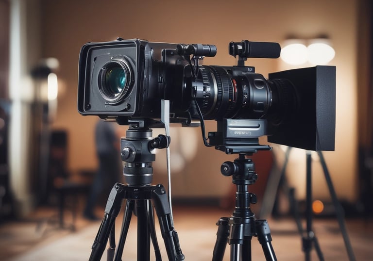 black and gray film camera near printed photos