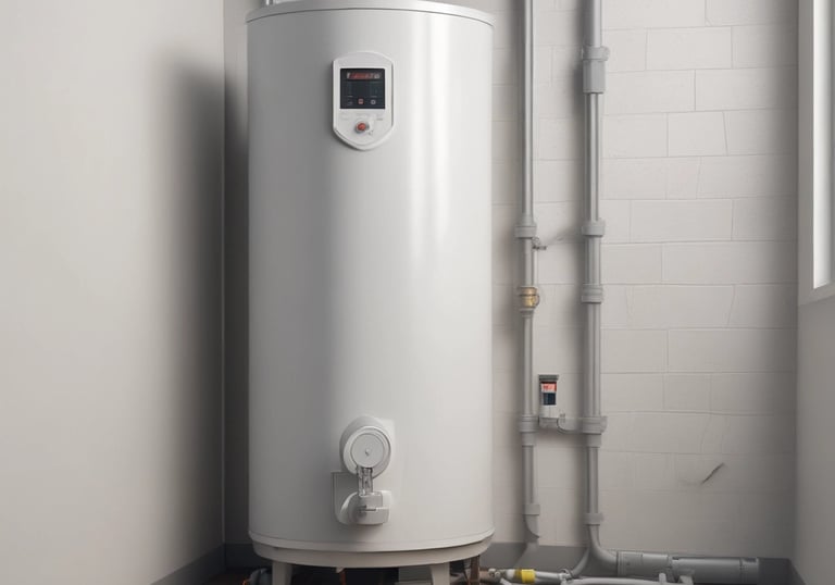Image showing a modern water heater being serviced in a home setting.