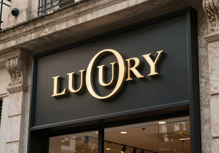 A luxury shop front in a trendy Brazilian neighborhood with a distinctive and elegant logo, representing a successful and legally protected business.
