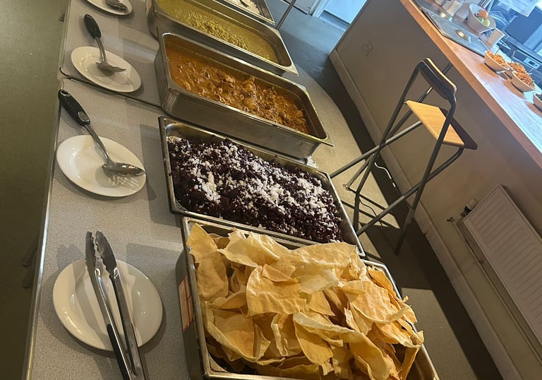 Trays of food on a table