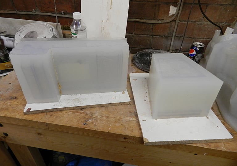 Silicone block moulds prepared for casting as part of professional 3D sculptural services