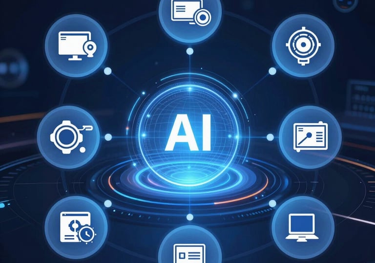 Friendly consultant assisting a small business owner with AI automation setup on a laptop.