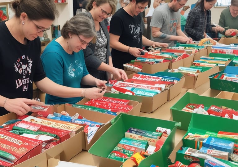 Volunteers handing out food and smiles at a community outreach event.