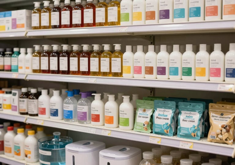 A cheerful dog playing in a garden with a colorful ball.
