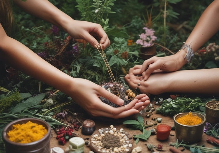 A serene woman meditating by the ocean with lotus flowers around her.
