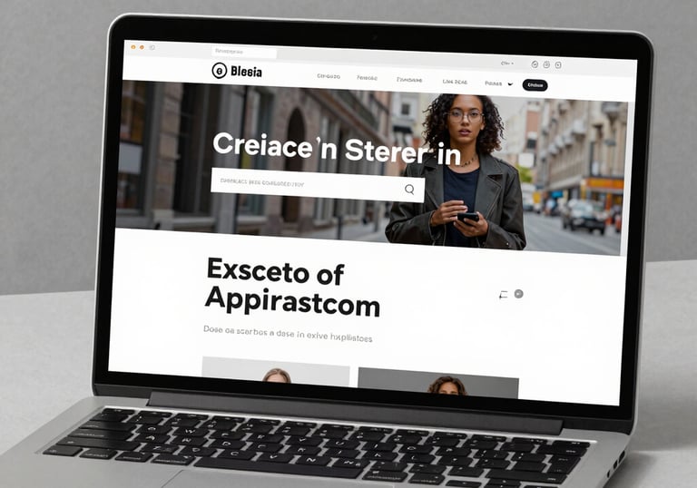 A sleek black and gold themed website layout on a laptop screen.