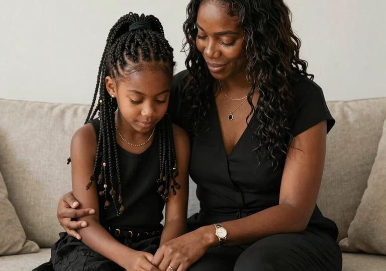 A parent assisting their child in filling out an application form at a warmly lit desk.