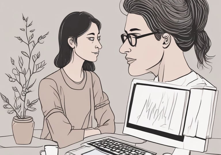 A calm and modern telemedicine consultation setup with a doctor and patient on screen.