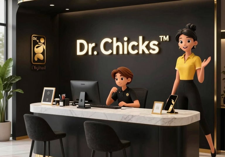 A vibrant animation scene showing friendly characters learning with AI tools.