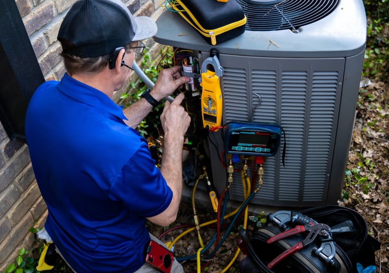 Our technician performing necessary AC maintenance in a home in Arlington Texas