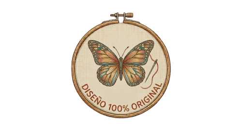 Ilustración de mariposa bordada es un bastidor con detalle de aguja e hilo y frase diseño original