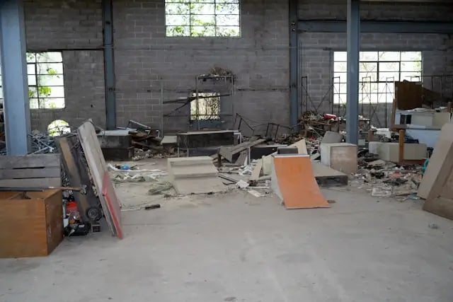 warehouse building full of junk