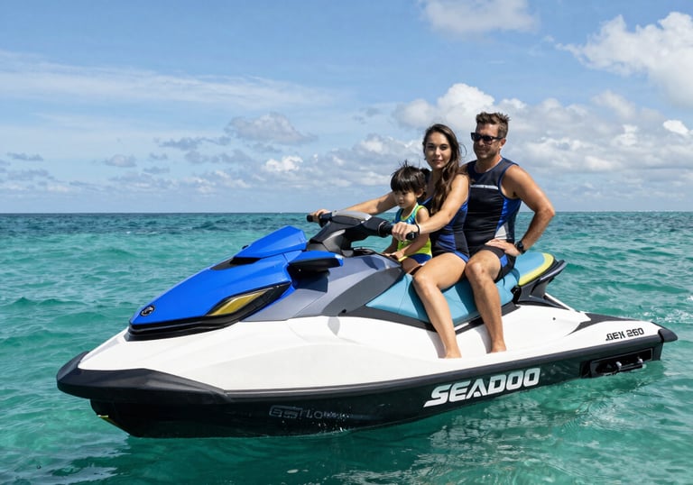 Jetski Seadoo GTX 130 through sparkling blue Adriatic waters under a sunny sky