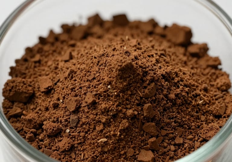 A close-up photograph of high-grade granulated coconut sugar in a minimalist clay bowl. Soft natural light highlights the golden-brown crystalline texture. Set in a clean, professional Southeast Asian / Indonesian kitchen environment.