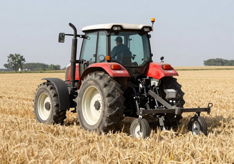 Abstract satellite view of mixed cropping fields with GNSS signal arcs overlay.