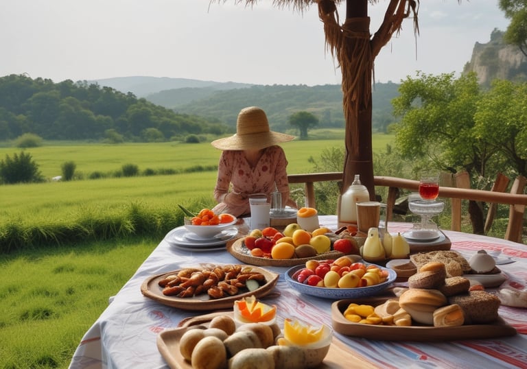A smiling guide explaining local culture to a small group of attentive hikers.