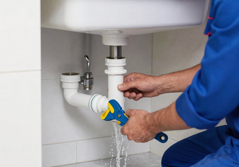 Technician unclogging a residential drain pipe with professional equipment.