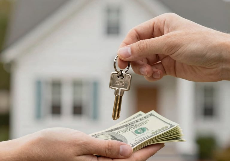 A person handing a stack of 100 dollar bills to another person's hand for a cash payment.