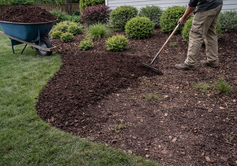 installing new brown mulch