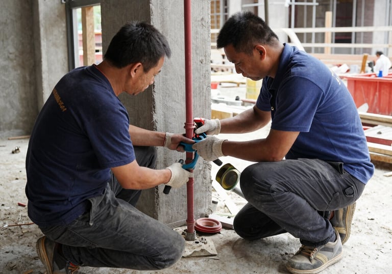 Stacked water tanks ready for delivery at the warehouse.