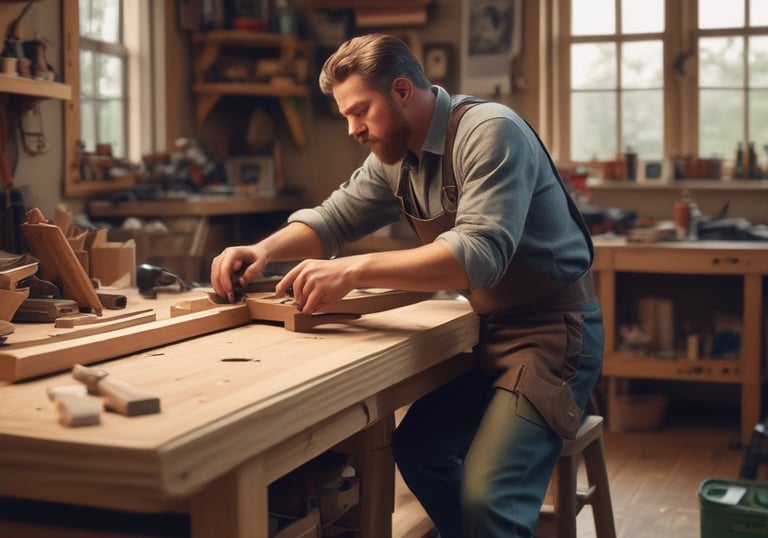 Close-up of hands carefully tightening screws on a modern chair.