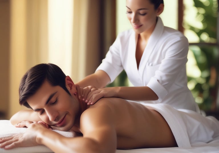 A cheerful young massage therapist smiling warmly at the camera.