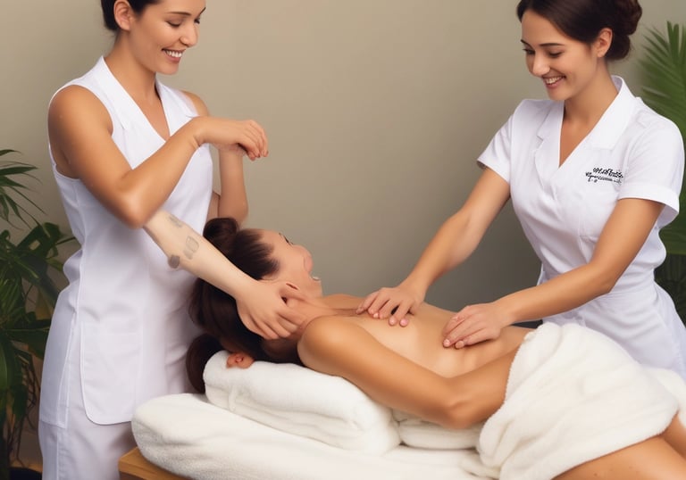 Close-up of hands gently massaging a client's back in a calm setting.